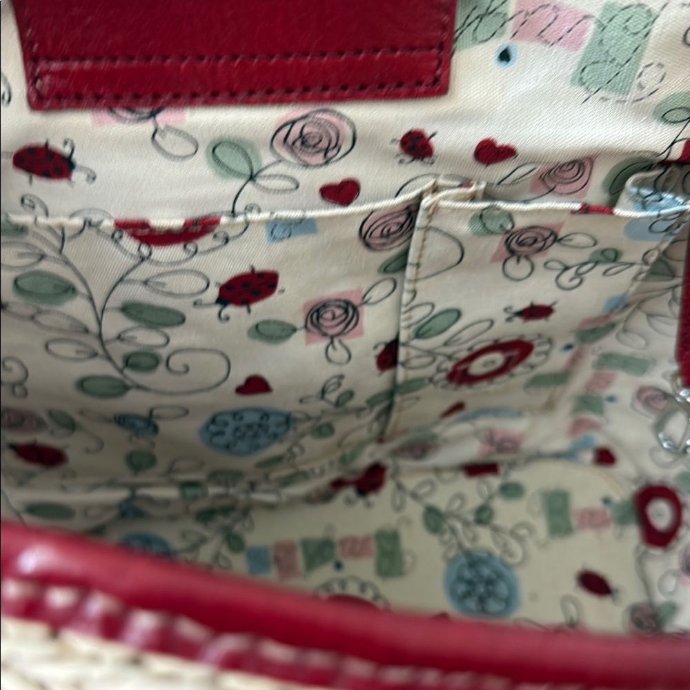 Brighton Patricia Straw Floral Deep Red Leather Handbag/Tote - Picture 14 of 16